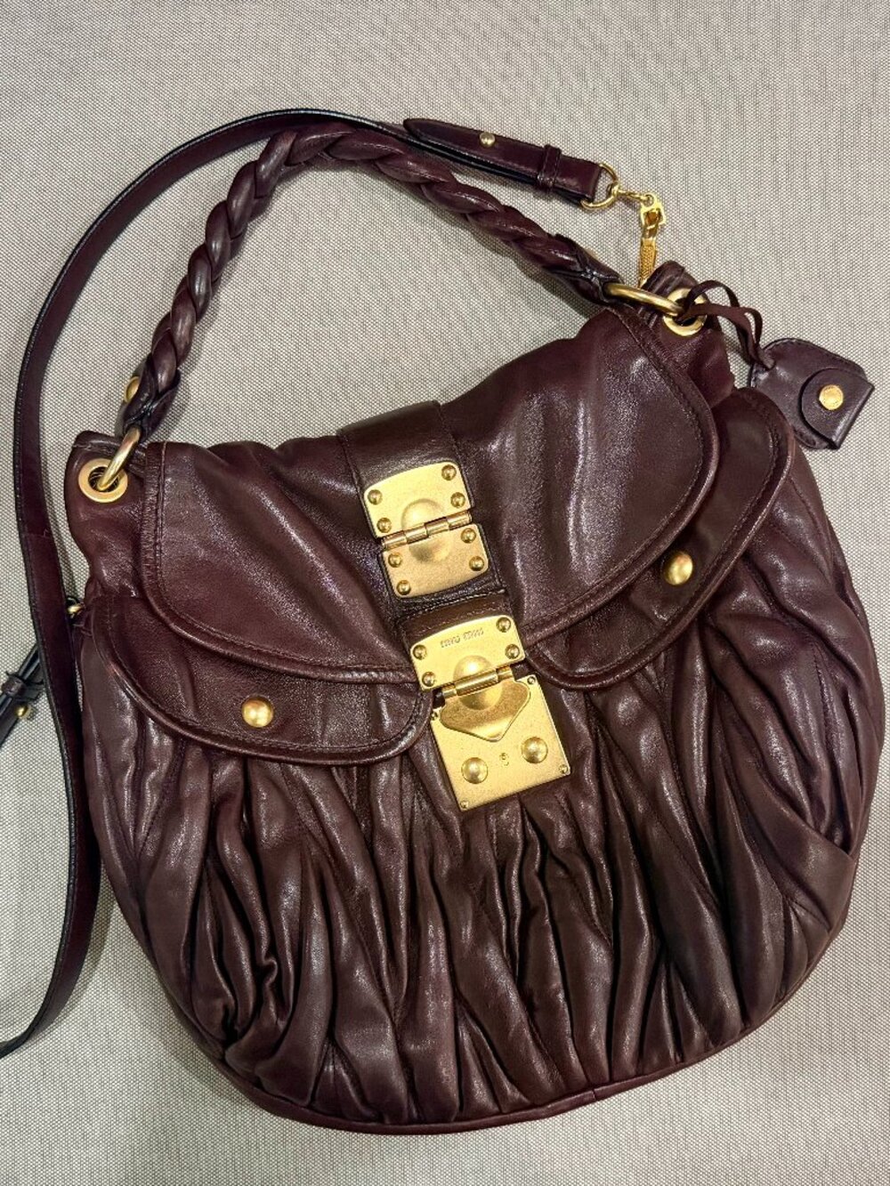 Authentic Miu Miu Coffer Matelassé Leather Bag